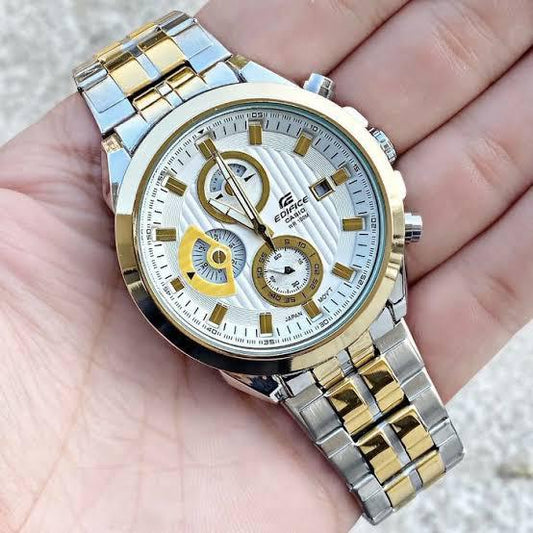 Cassio Eddifice Chhronograph Men's Watch With Silver Gold Color & Stainless Steel