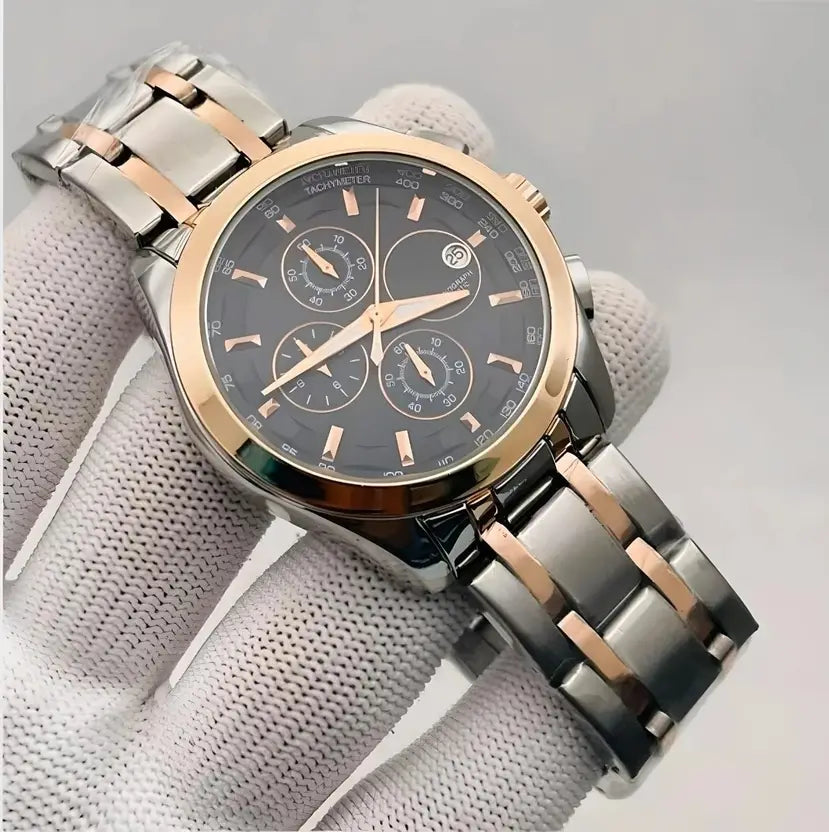 Trending men collection double tone date function working watch