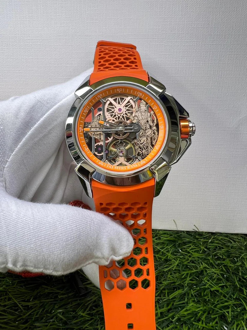 Shri Ram Limited Edition Watch with Orange Silicone Strap