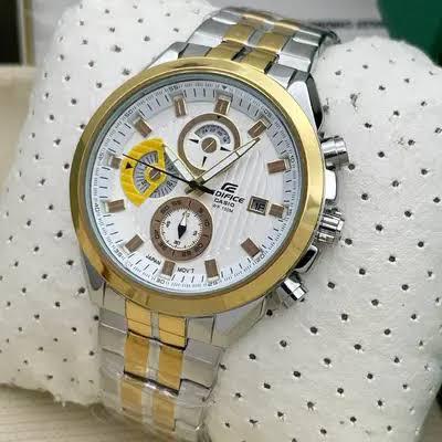 Cassio Eddifice Chhronograph Men's Watch With Silver Gold Color & Stainless Steel