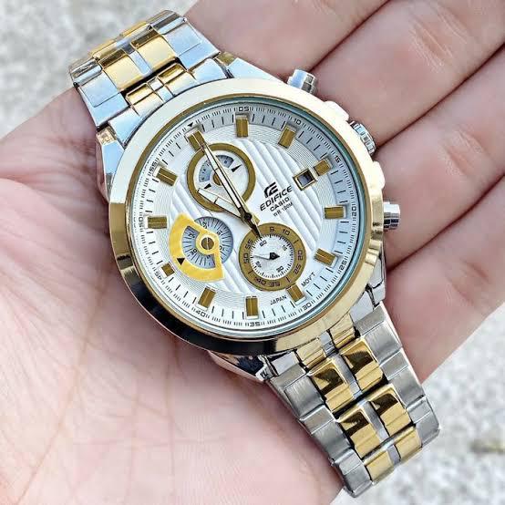 Cassio Eddifice Chhronograph Men's Watch With Silver Gold Color & Stainless Steel