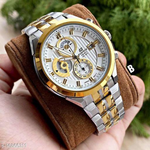 Cassio Eddifice Chhronograph Men's Watch With Silver Gold Color & Stainless Steel