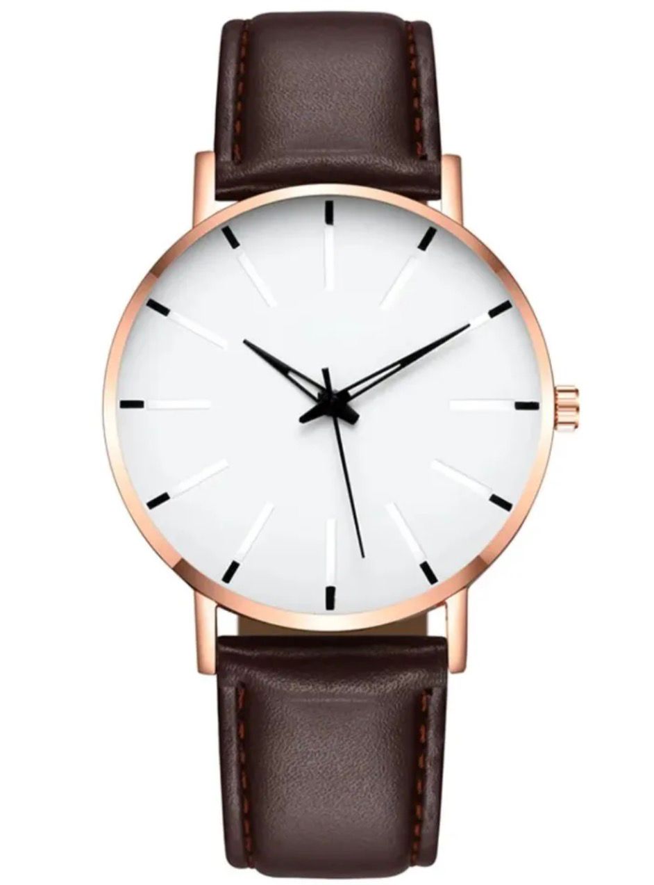 Premium Classic Leather Strap Watch – Elegant Minimalist Design (Brown & Rose Gold)