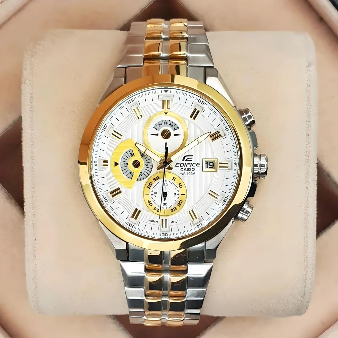 Cassio Eddifice Chhronograph Men's Watch With Silver Gold Color & Stainless Steel